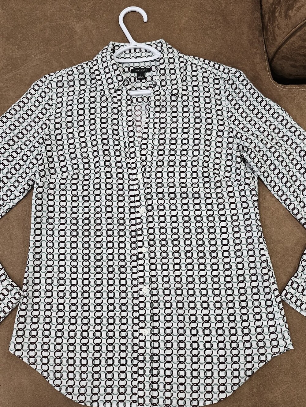 Ann Taylor Geometric Chain Link Print Long Sleeve Blouse Small